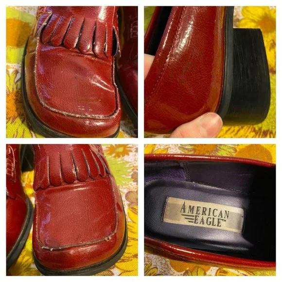 SOLD Vintage 90s Chunky Loafers in Patent-leather-style Red by American Eagle - Picture 3 of 3